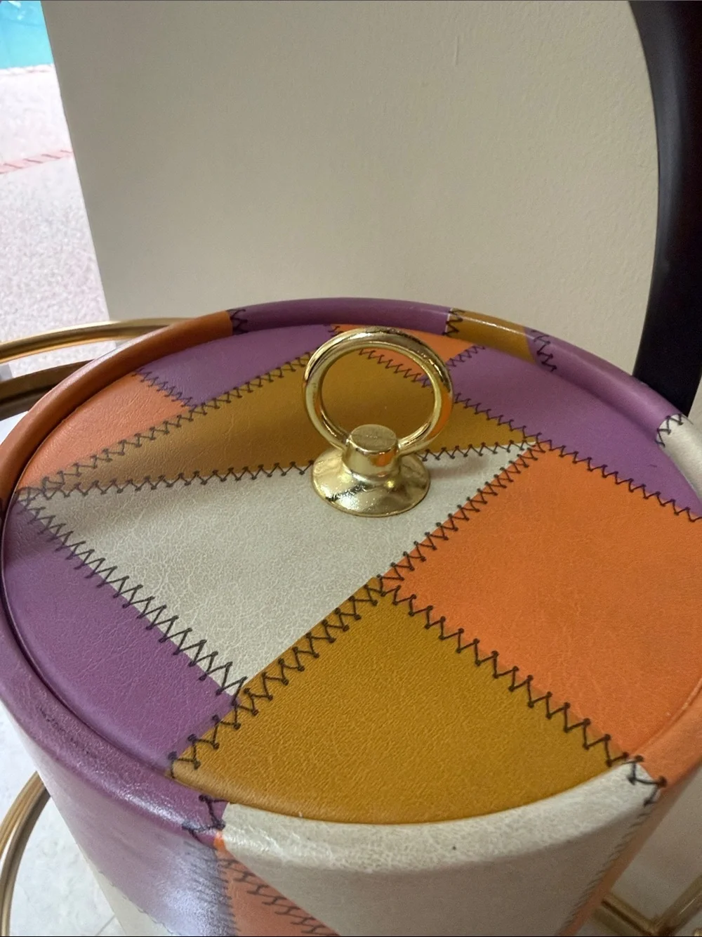 Mid Century Multicolor Patchwork  Ice Bucket